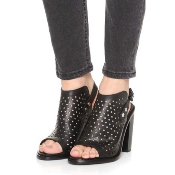 rag & bone Shoes - Rag & Bone | Wyatt Perforated Black Leather Peep Toe Sling Back Heels Size 37